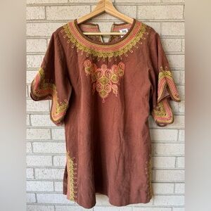 Ivy Jane Embroidered Corduroy Brown Tunic | Boho Indie | Small